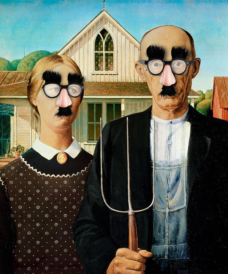Funny Humor Groucho Glasses American Gothic Painting by Tony Rubino