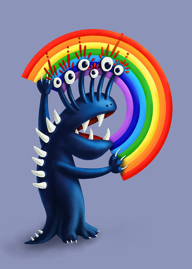 Funny Monster Colorful Rainbow Digital Art by Boriana Giormova