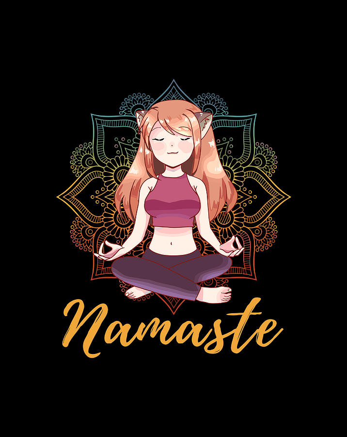 Funny Namaste Yoga Kawaii Yoga Anime Girl Digital Art by Jessika Bosch