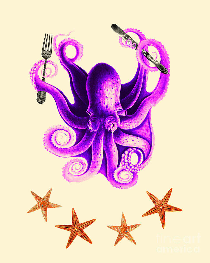 Octopus Digital Art - Funny Octopus Cook by Madame Memento