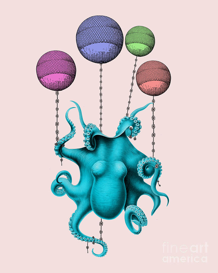 Octopus Digital Art - Funny Octopus In Soft Pastel Colors by Madame Memento