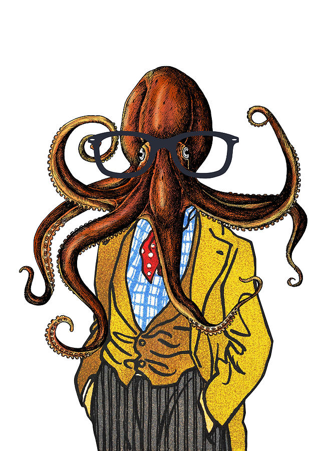 Octopus Digital Art - Funny octopus with glasses by Mihaela Pater Octopus Digital Art - Funny octopus with glasses by Mihaela Pater