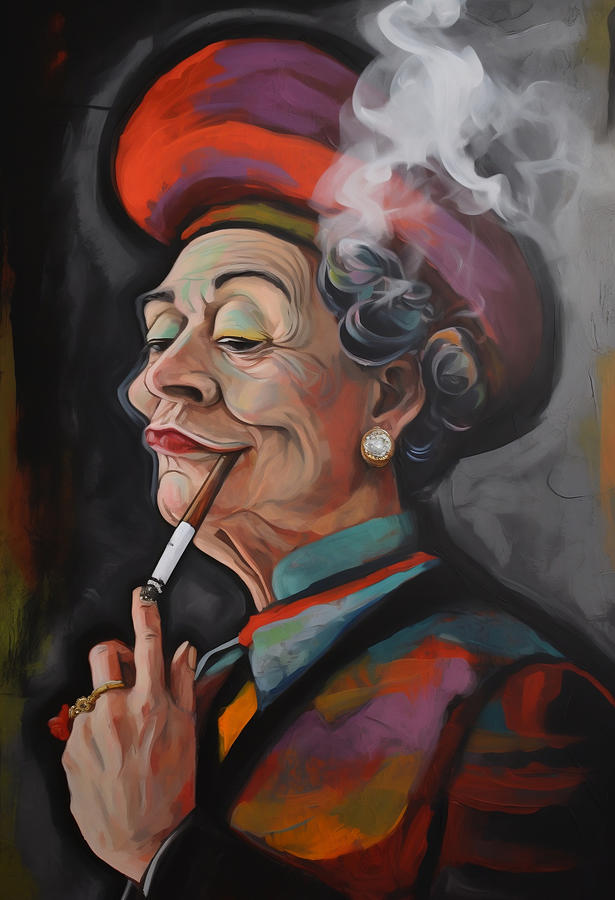 Funny Old Lady Smoking a Cigar Colorful AI Generated Abstract