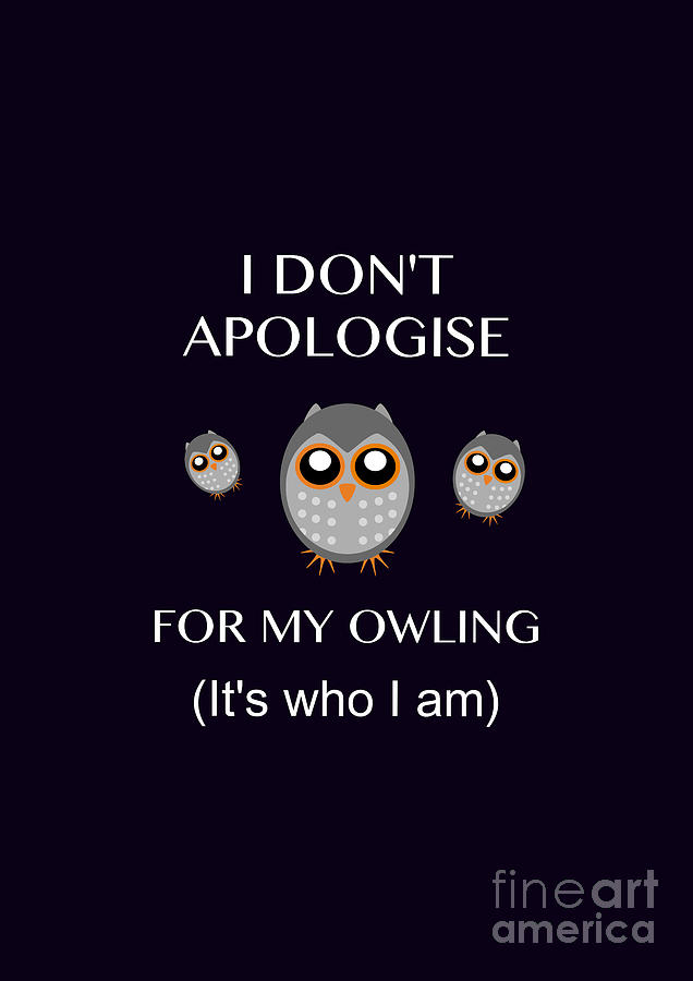 Funny Owl Watching Text Design Digital Art by Barefoot Bodeez Art