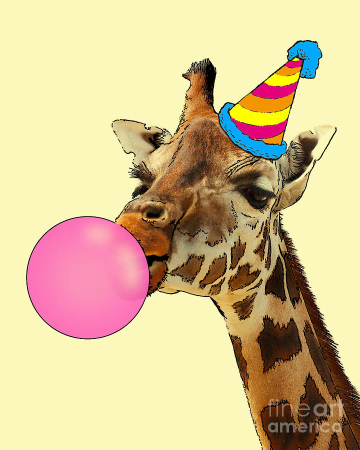 Giraffe Digital Art - Funny Party Giraffe by Madame Memento