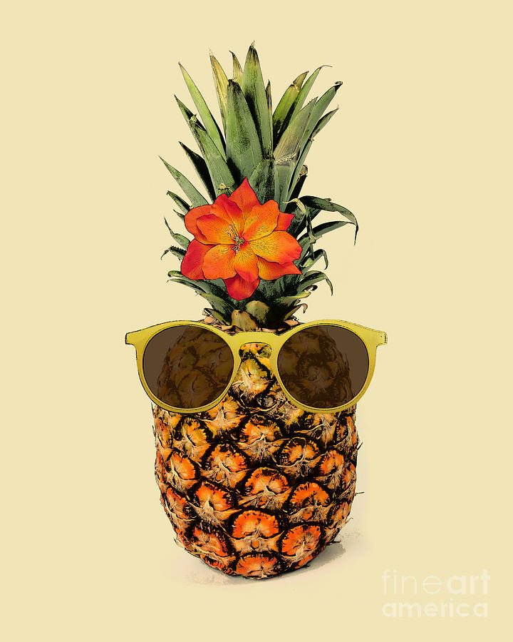 Fruit Digital Art - Funny pineapple with sunglasses by Madame Memento