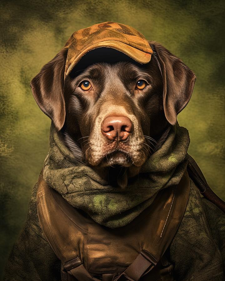 Funny portrait of Labrador Retriever as hunter Painting by Vincent Monozlay