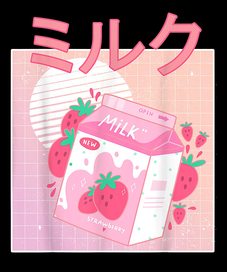 Funny Retro 90s Japanese Kawaii Strawberry Milk Shake Carton Drawing by ...