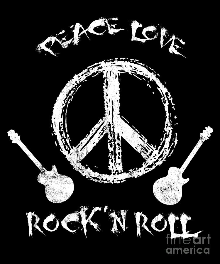 Download Funny Rockn Roll Peace Love And Rock And Roll Tee Drawing By Noirty Designs