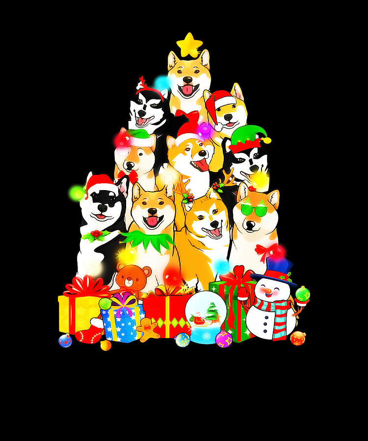 Funny Shiba Inu Christmas Tree Lights Gift Dog Digital Art