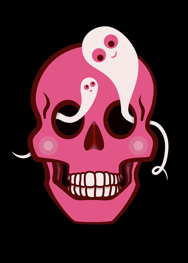 Funny Skull In Pink With Flowers And Bones Digital Art by Boriana Giormova