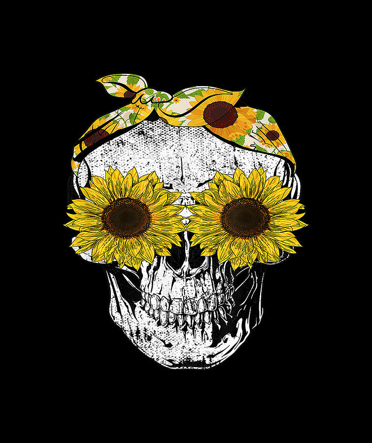 Funny Skull Sunflower Skeleton Bandana Sunflower Skull Digital Art by ...