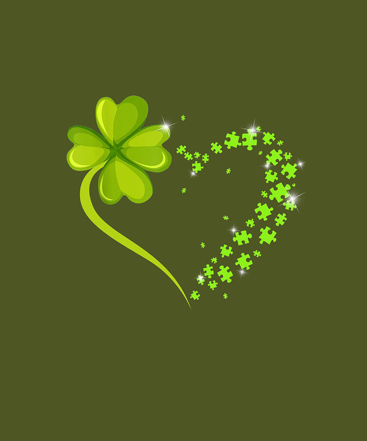 Funny St Patricks Day Irish Heart Shamrock Autism Puzzle Tshirt Digital Art By Julie Hurst 0871