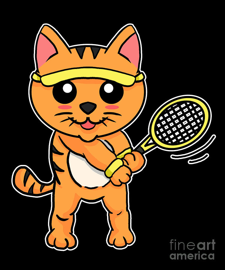 Funny Tennis Cat Meow Kitty Tennis Player Gift Digital Art by J M ...