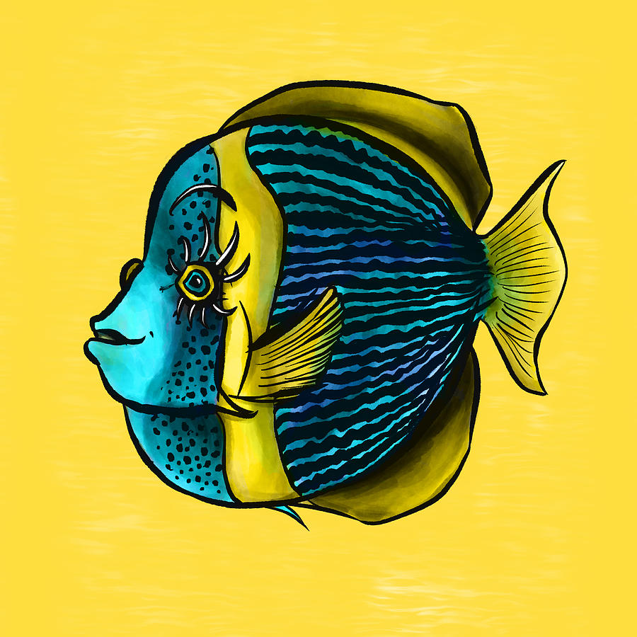 Funny Tropical Fish Blue Yellow Digital Art by Boriana Giormova