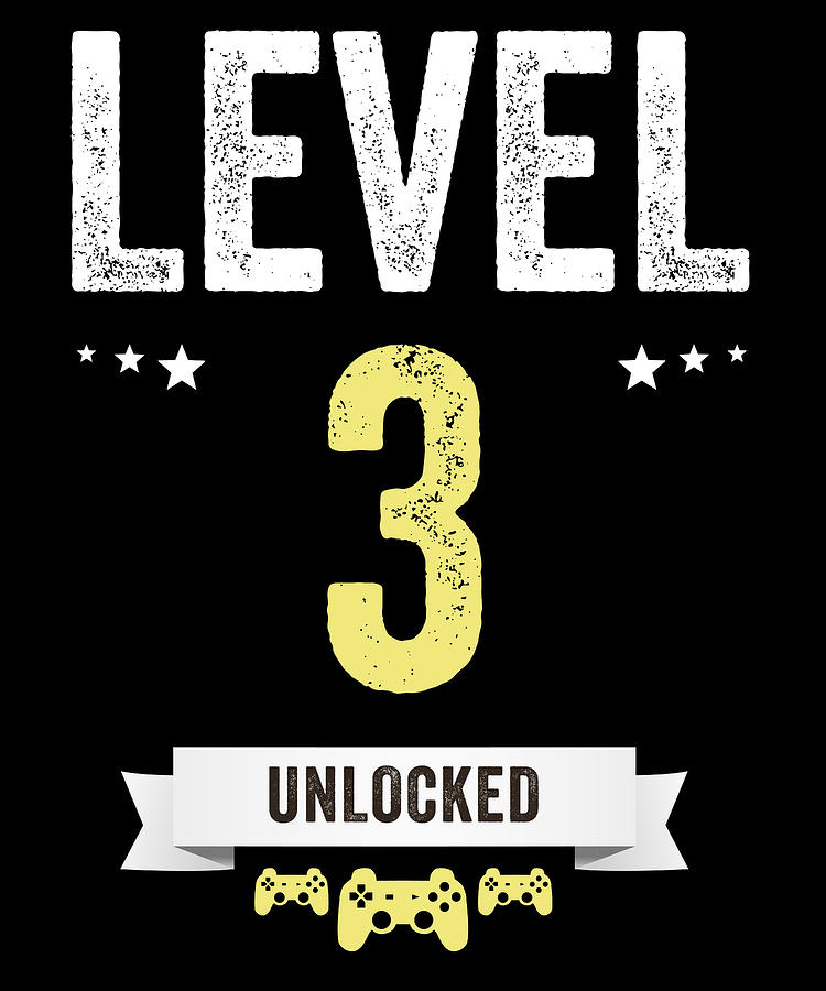 Funny Vintage Level 3 Unlocked Video Gamer Birthday Digital Art By Jane Keeper