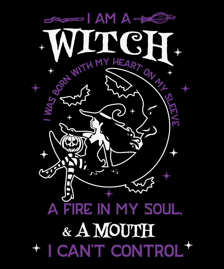 Funny witch quote with witch sitting in the moon Digital Art by Norman W -  Fine Art America