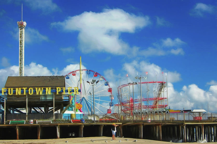 Summer Photograph - Funtown Amusement Pier from the beach in Seaside Park by Bob Cuthbert