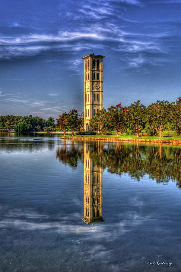 Furman Bell Tower Reflections Furman University Greenville South Carolina Landscape Art Photograph by Reid Callaway