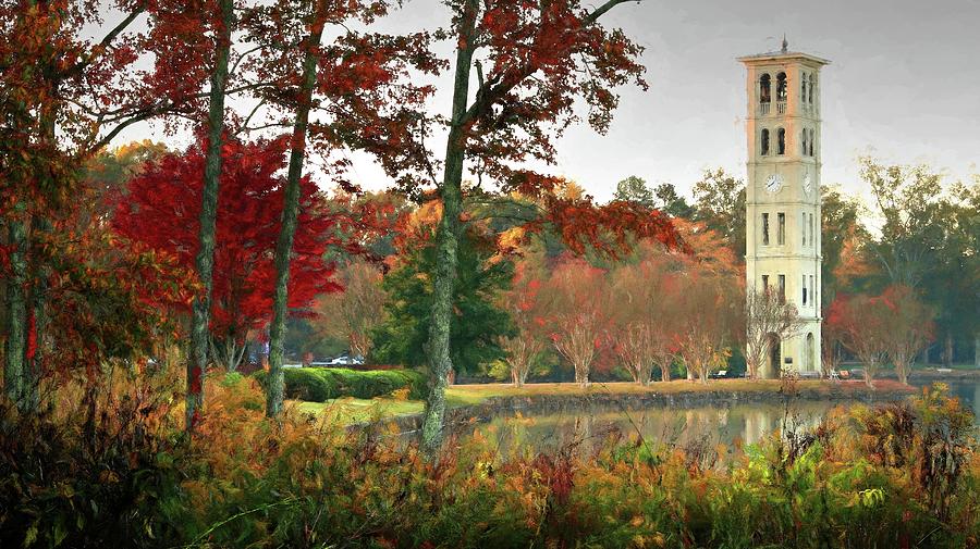Furman University Clock Bell Tower in the Fall Painting Photograph by Carol Montoya