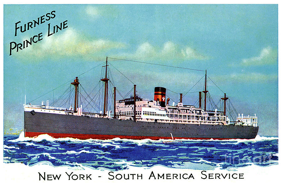 Furness Prince Line New York South America Service Postcard Painting by Unkown