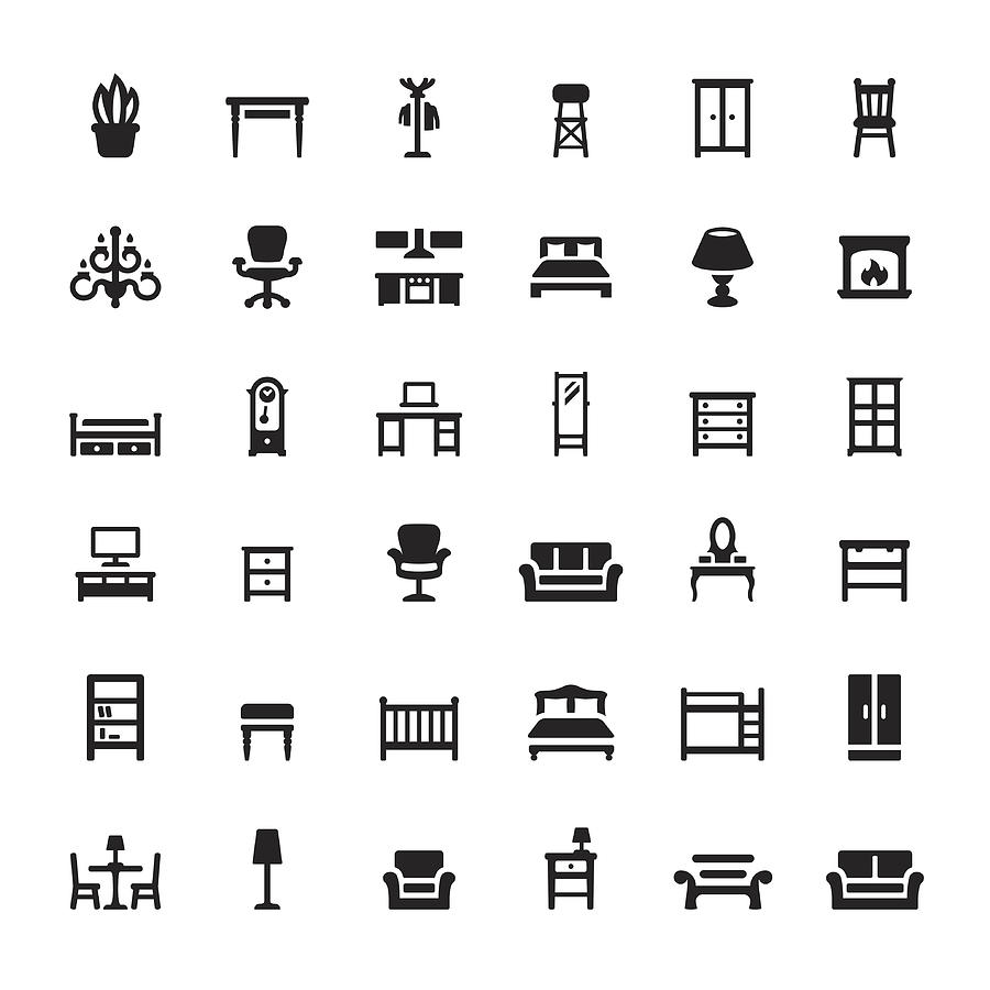 Furniture and Interior Features vector icons Drawing by Lushik