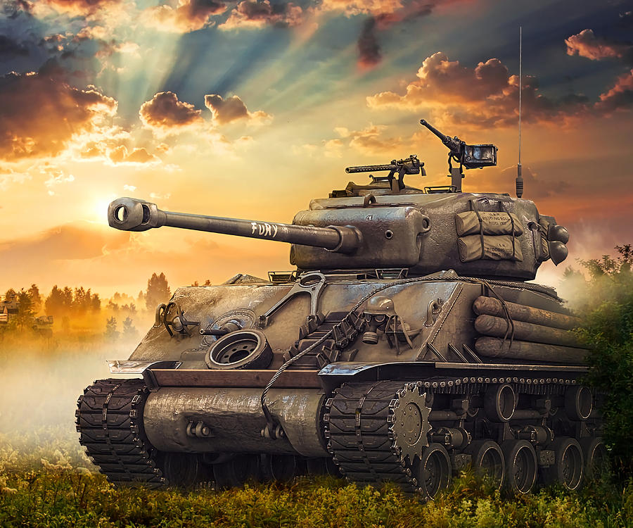 Fury M4 Sherman Battle Tank Poster blue Painting by Megan Cooper | Pixels