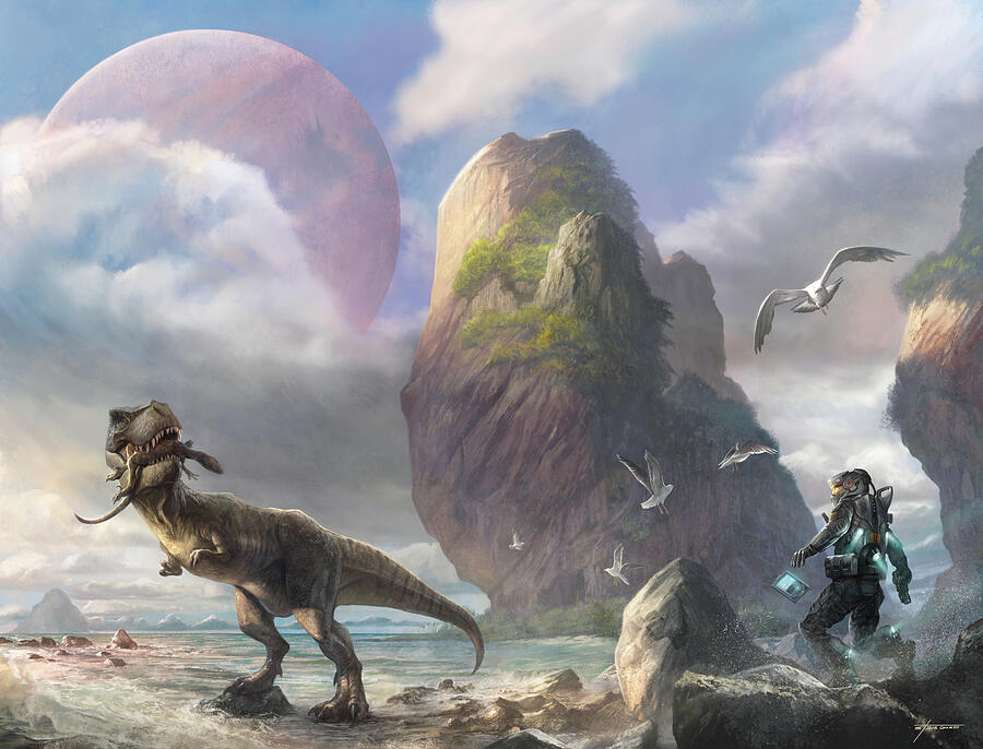 Dinosaur Digital Art - Future Meets Past by Steve Goad Dinosaur Digital Art - Future Meets Past by Steve Goad
