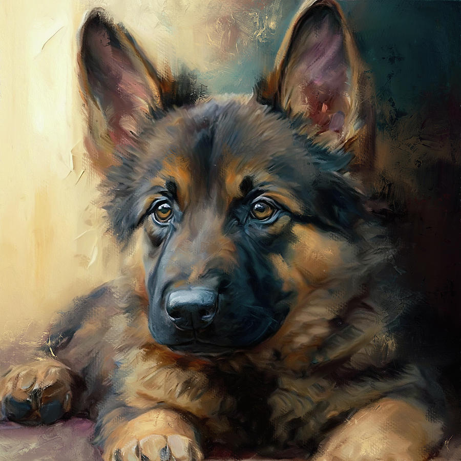 Future Protector German Shepherd Puppy Painting by Jai Johnson