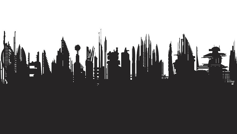 Future skyline b/w Drawing by Timoph