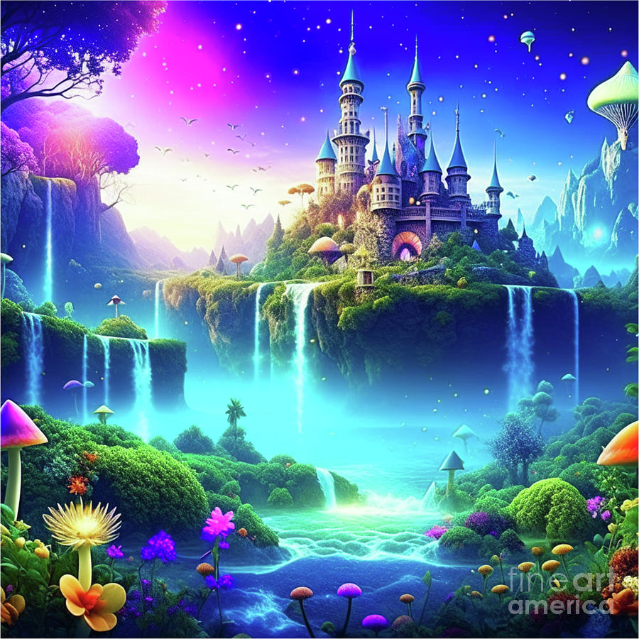 Futurist Magical Fantasy Castle Waterscape Digital Art by Peter Ogden