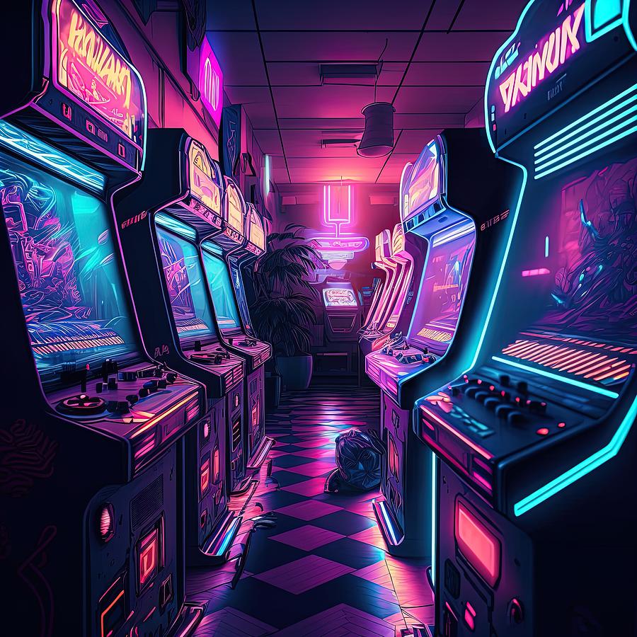 Futuristic Arcade Neon Lights Digital Art by Damien Adam - Fine Art America