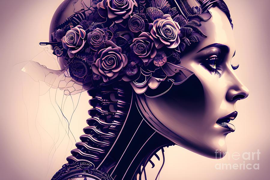 Futuristic Art - The Mythical Organic-bio-mechanical Woman Cyborg Mixed Media
