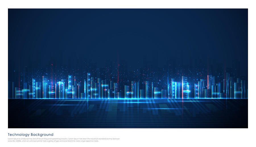 Futuristic blue smart city background Drawing by ThinkNeo
