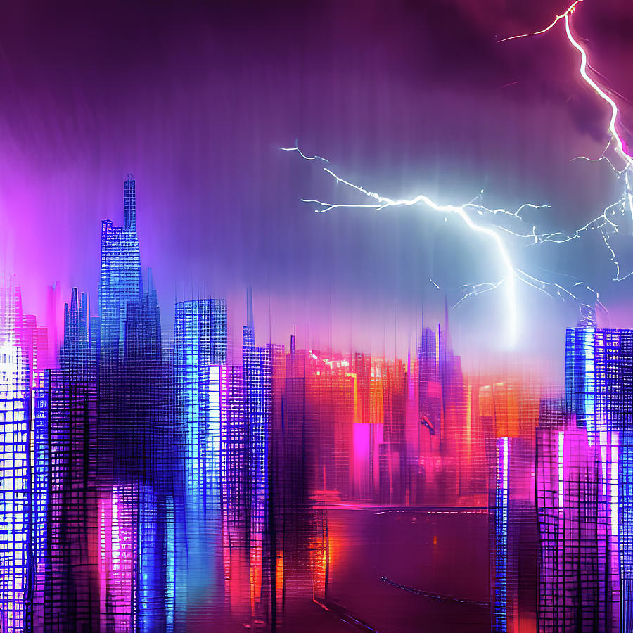 Futuristic Cyberpunk City 03 Blue and Purple Digital Art by Matthias Hauser
