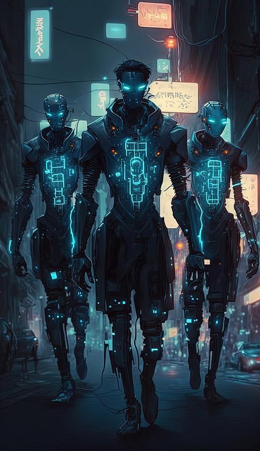 Futuristic Group Of Androids Digital Art By Damien Adam - Pixels