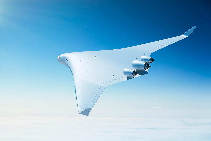 Futuristic passenger airplane with blended wing body design Photograph by Spooh