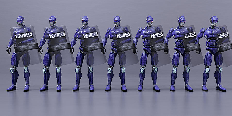 Futuristic robot police holding shields Photograph by Donald Iain Smith