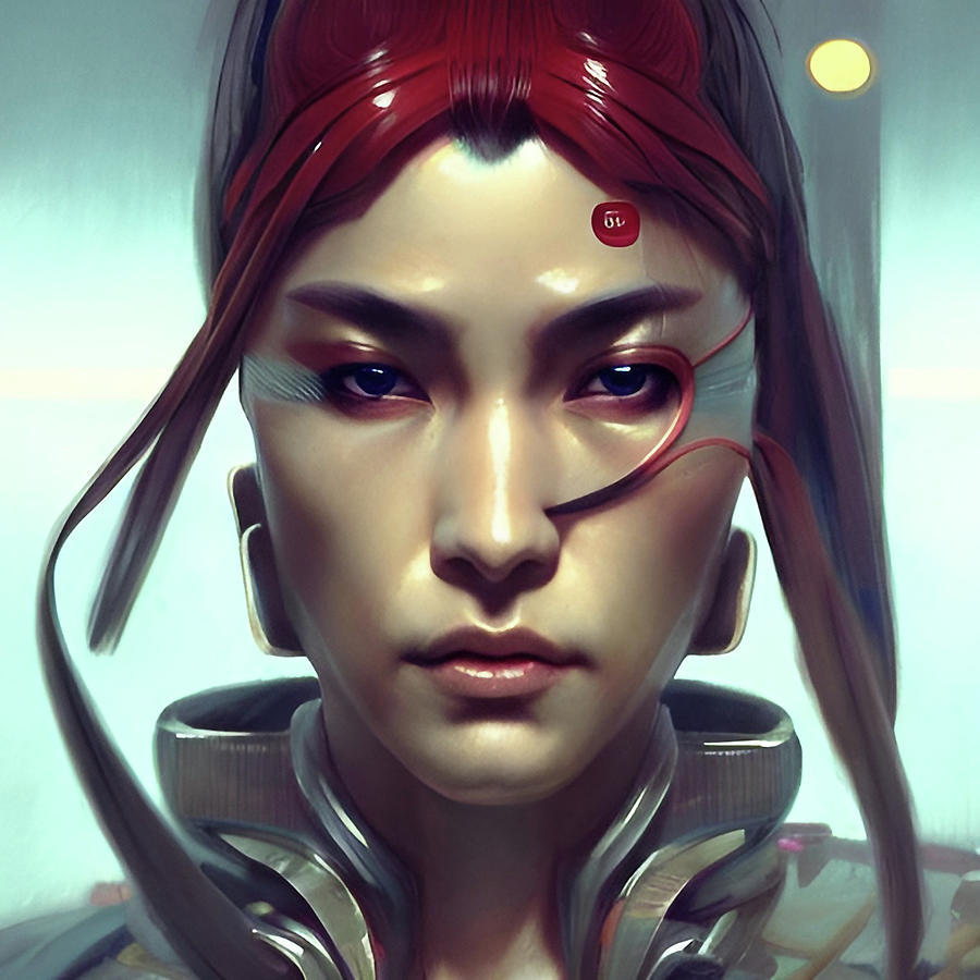 Futuristic Sci Fi Cyberpunk Face Of A Samurai Digital Art By Alessandro Della Torre Fine Art 0901