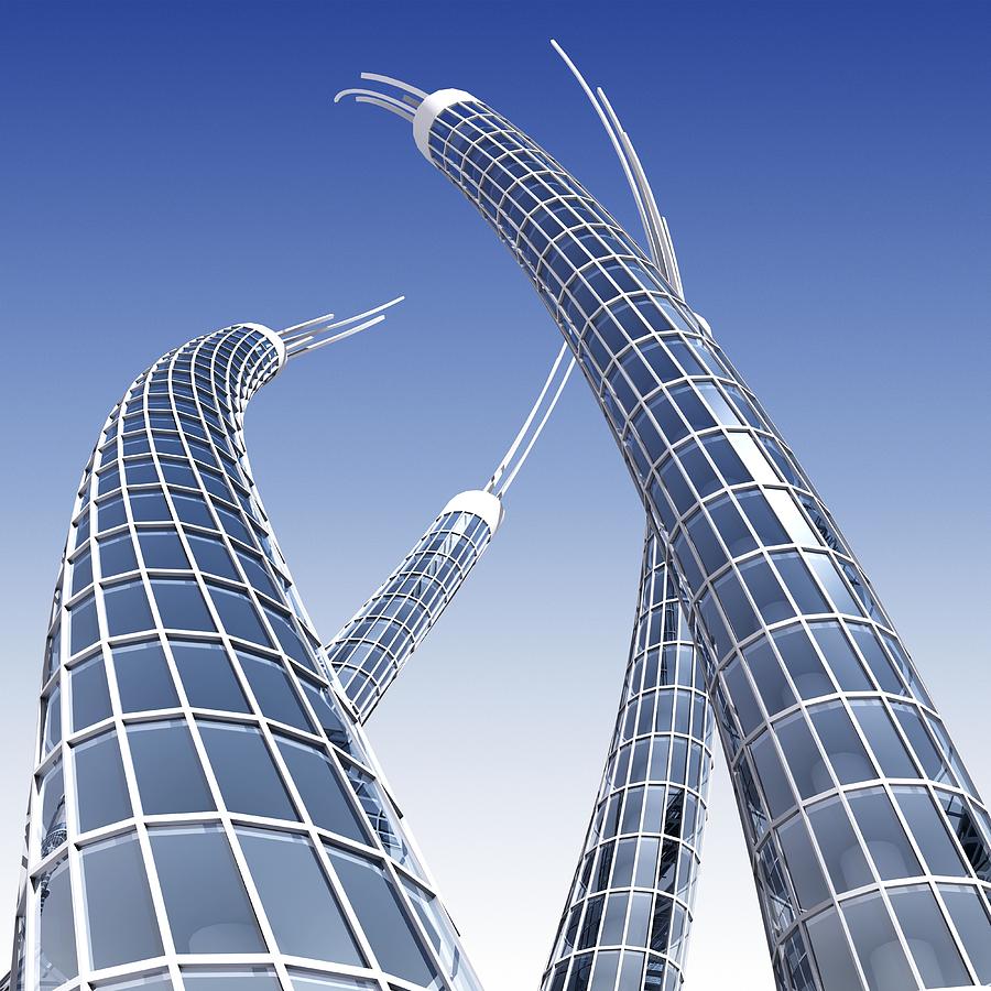 Futuristic skyscrapers, artwork Drawing by Pasieka