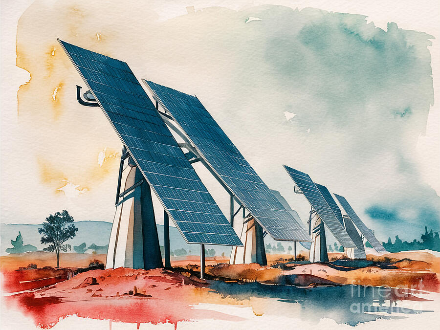 Futuristic Solar Thermal Power Station High Aerial view of large solar