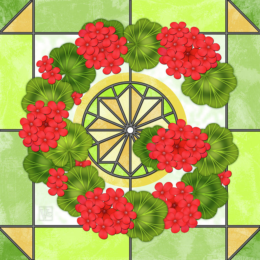 G is for Geraniums on Stained Glass Digital Art by Valerie Drake Lesiak