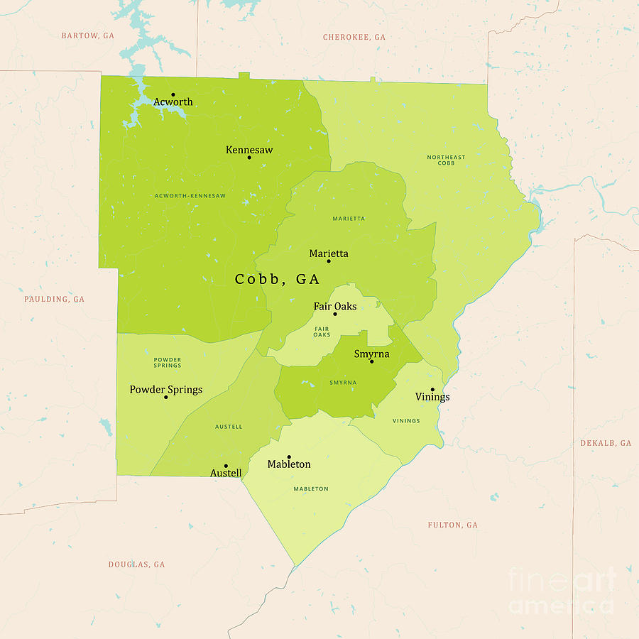 GA Cobb County Vector Map Green Digital Art by Frank Ramspott - Pixels