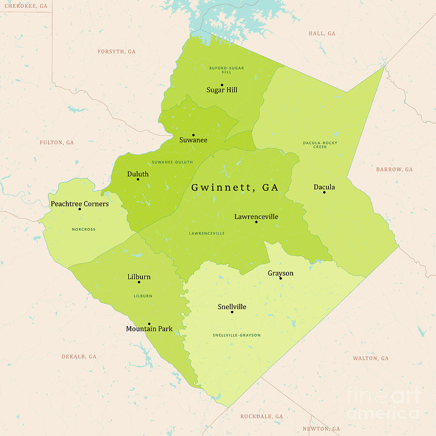 GA Gwinnett County Vector Map Green Digital Art by Frank Ramspott