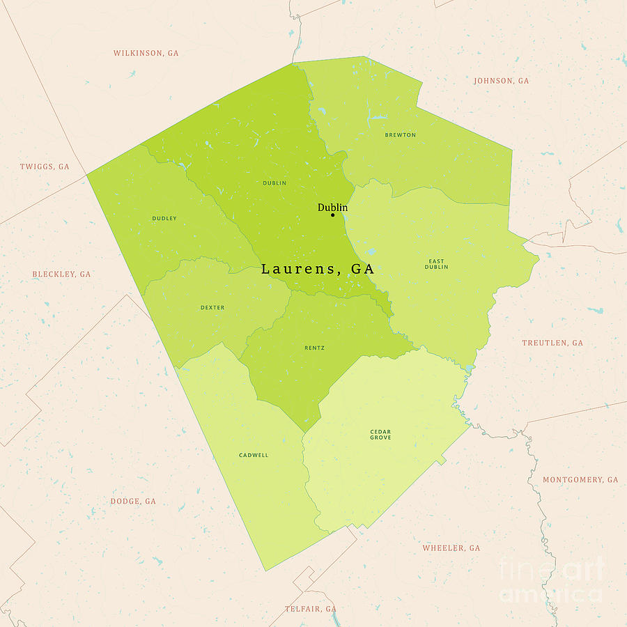 Ga Laurens County Vector Map Green Digital Art By Frank Ramspott Pixels 8052