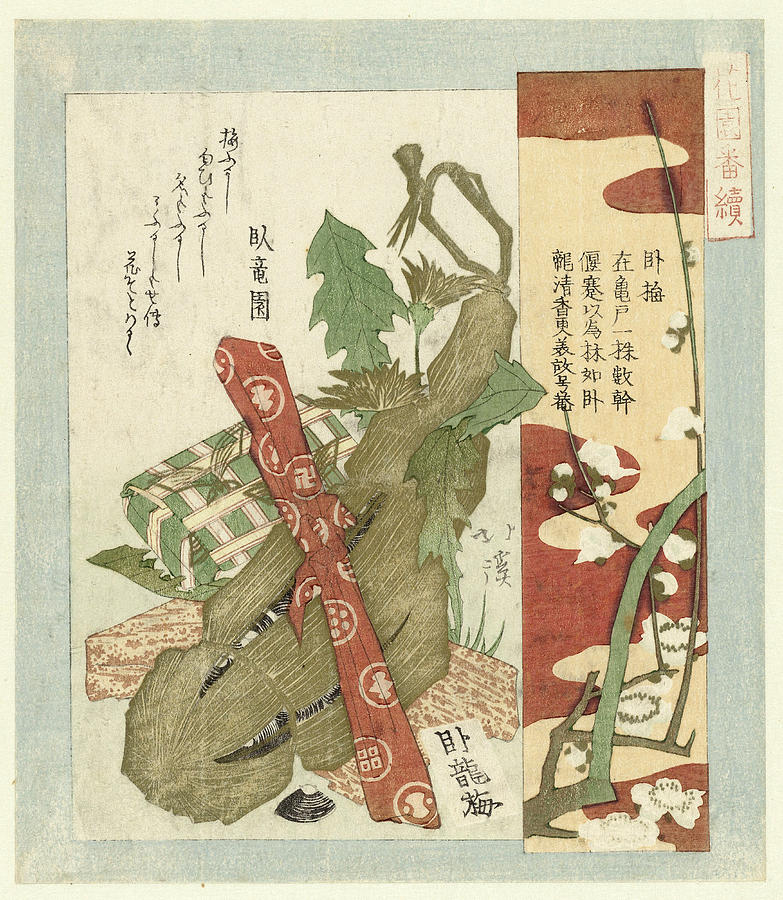 Totoya Hokkei Drawing - Gabai plum by Totoya Hokkei