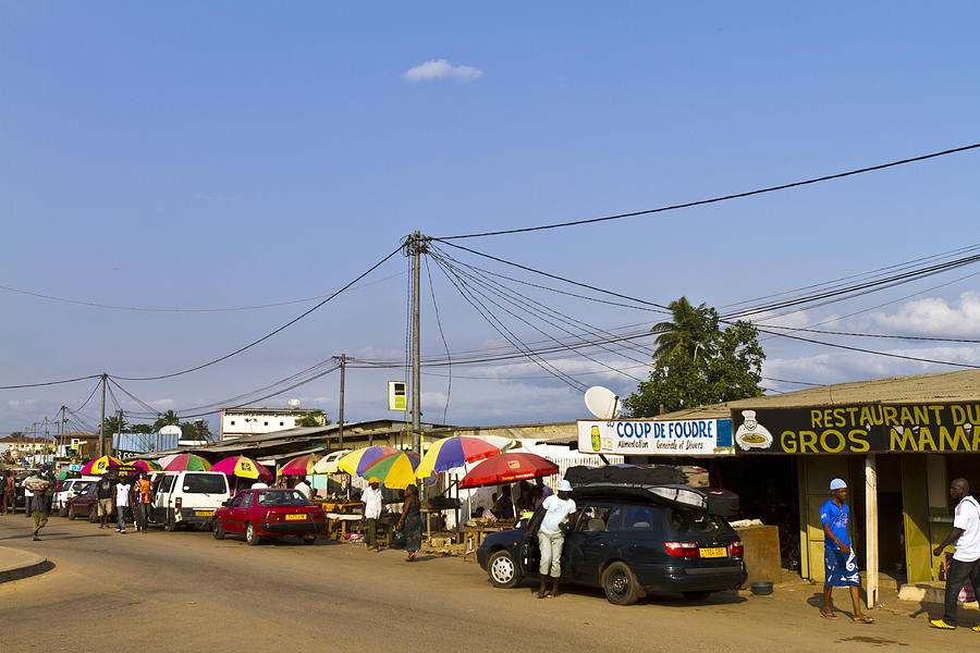 Gabon, Estuaire Province, Lambaréné, shops and restaurants. Photograph by Tropicalpixsingapore