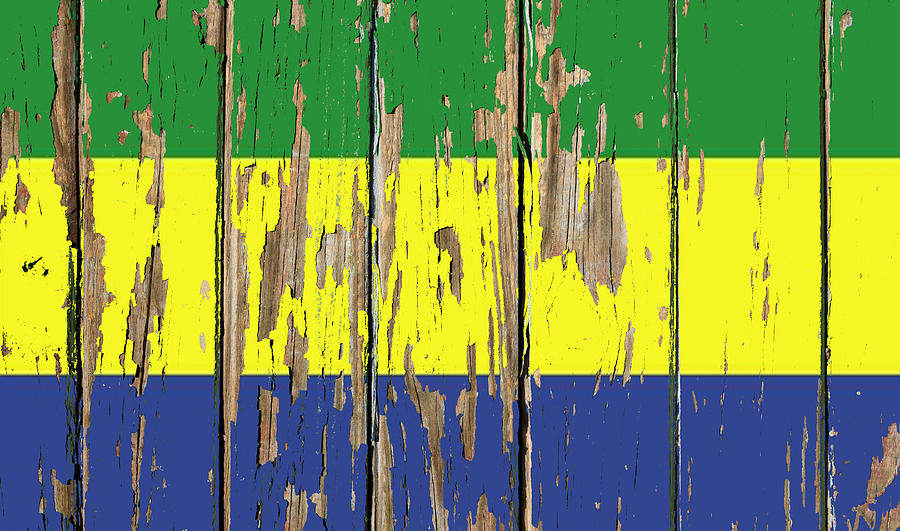 Gabon Flag Peeling Paint Distressed Barnwood Mixed Media