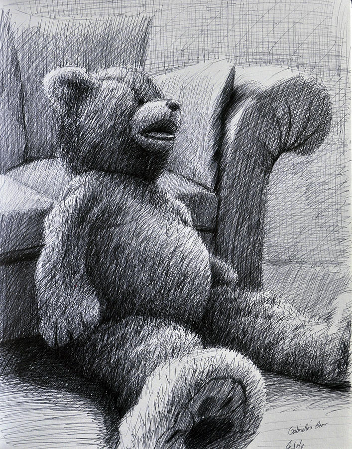 Gabriellas Huge Teddy Bear Drawing by Rick Hansen