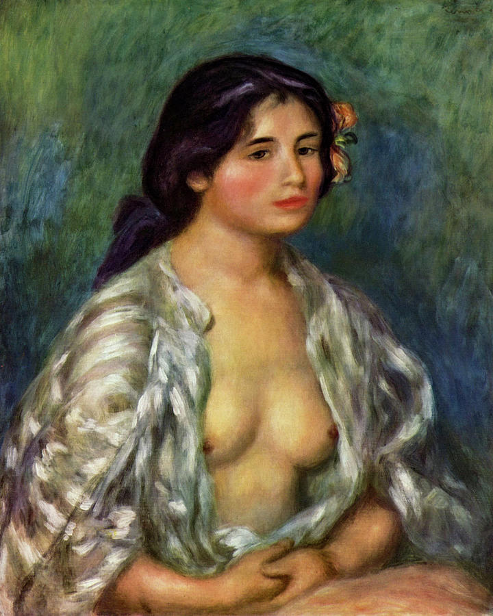 Impressionism Painting - Gabrielle With Open Blouse by Pierre-Auguste Renoir